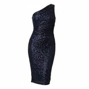 One-Shoulder Navy Sequin Dress By Love X Design Midi Length Size L